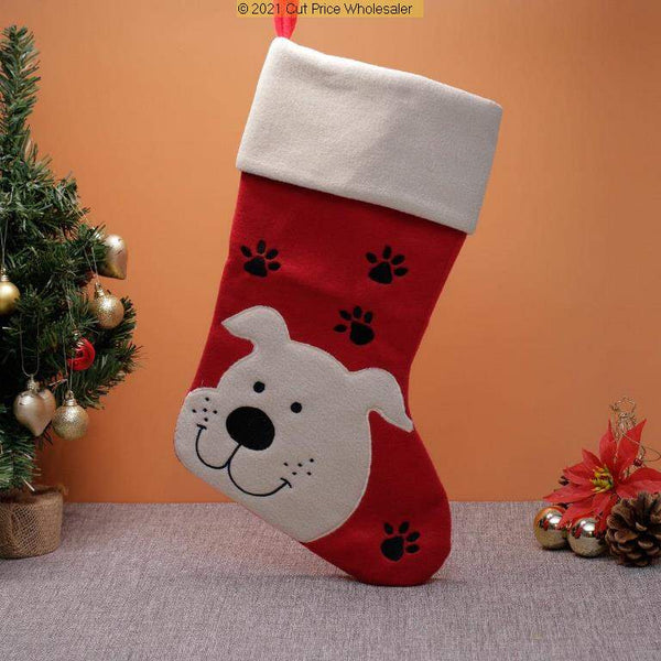 DELUXE PLUSH RED DOG WITH BLACK PAWS STOCKING 40CM X 25CM