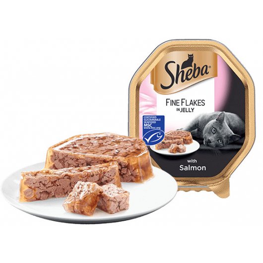 Sheba Tray Fine Flakes Cat Food with Salmon in Jelly, 85 g