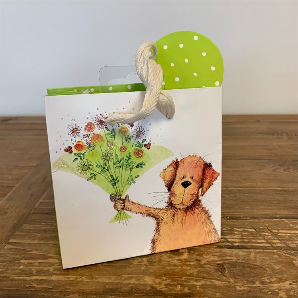 GREEN BOUQUET SMALL SPARKLE GIFT BAG