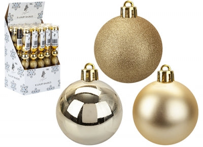 8 PACK OF 5CM BAUBLES IN GOLD