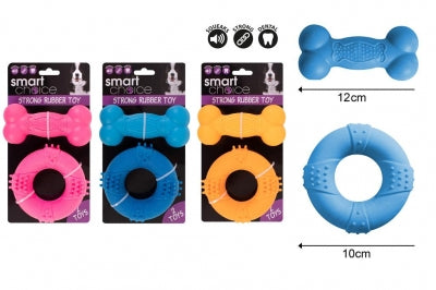 RUBBER RING BONE DOG TOY 3 ASSORTED COLOURS