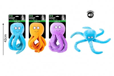 SMART CHOICE PLUSH OCTOPUS DOG TOY 3 ASSORTED COLOURS