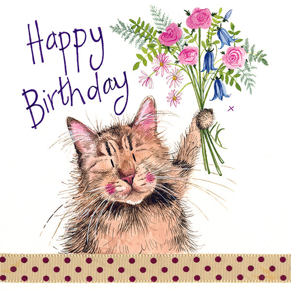 CAT AND BOUQUET BIRTHDAY CARD