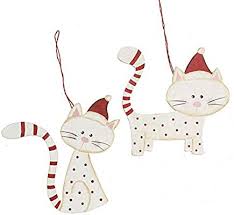 Cream Hanging Wooden Christmas Cats