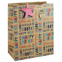 Hip Hip Hooray Kraft Birthday Gift Bag Large