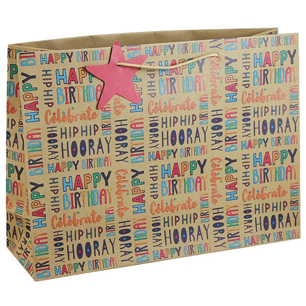 Hip Hip Hooray Kraft Birthday Gift Bag Shopper