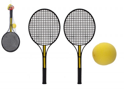 BLACK TENNIS SET WITH SOFT YELLOW BALL IN NET BAG