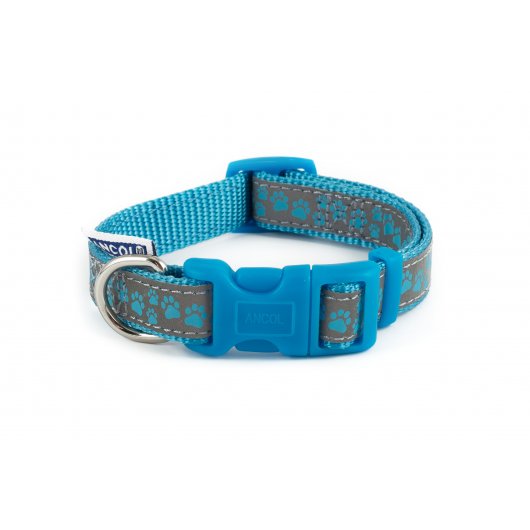 Fashion Nylon Adjustable Dog Collar Blue Paw 20-30cm Sz1-2