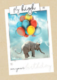 Birthday Greeting Card - Elephant & Balloons - BLANK