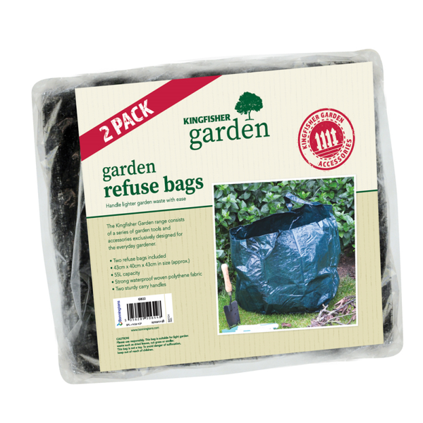 2 PACK Garden refuse bag with two handles. Strong woven polythene fabric. 55L capacity.