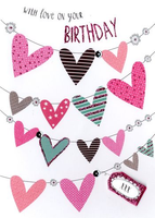 Birthday Greeting Card - Lines of Hearts- BLANK
