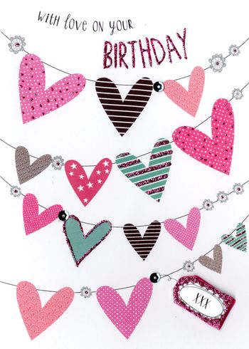 Birthday Greeting Card - Lines of Hearts- BLANK