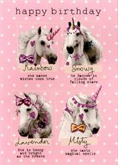 Greeting Card - Open - Four Birthday Unicorns
