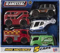 Teamsterz Mini Movers 5 Cars - Bus/Fire Engine/Taxi/Helicopter/Garbage Truck