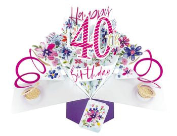 40th Birthday Card (Flowers) - Pop Up Card
