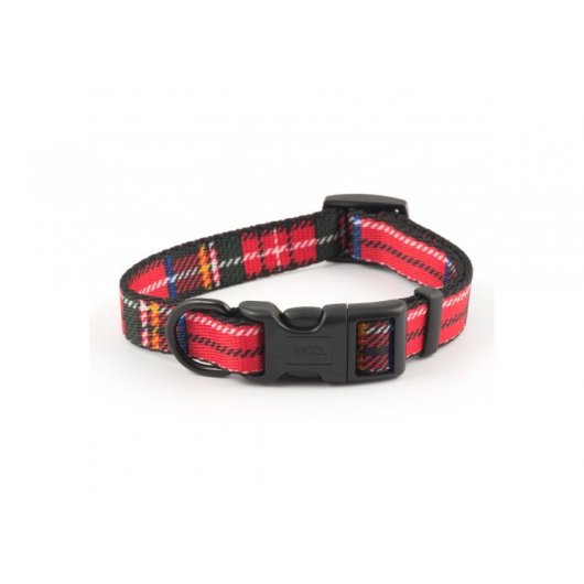 Nylon Adjustable Collar tartan Red Sz 1-2