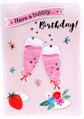 Birthday Greeting Card - Open - Champagne Flutes