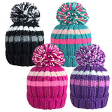 Rockjock Girls Striped Knitted Thermal Hat With Pom Pom