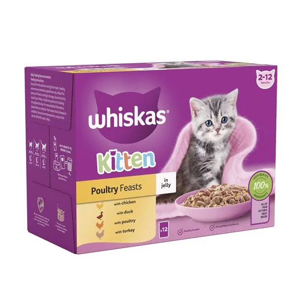 Whiskas 2-12mths Cat Pouches Poultry Feasts In Jelly 12x85