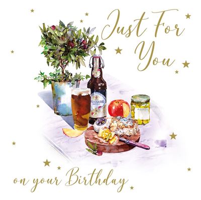 Open Male Birthday Card - Beer & Ploughmans