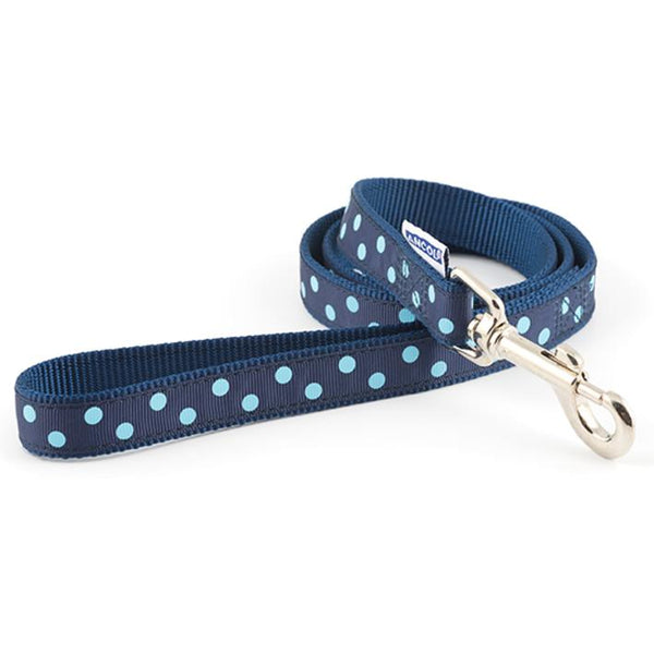 Nylon Spotty Dog lead 1m x 19mm - Blue Polka Dot