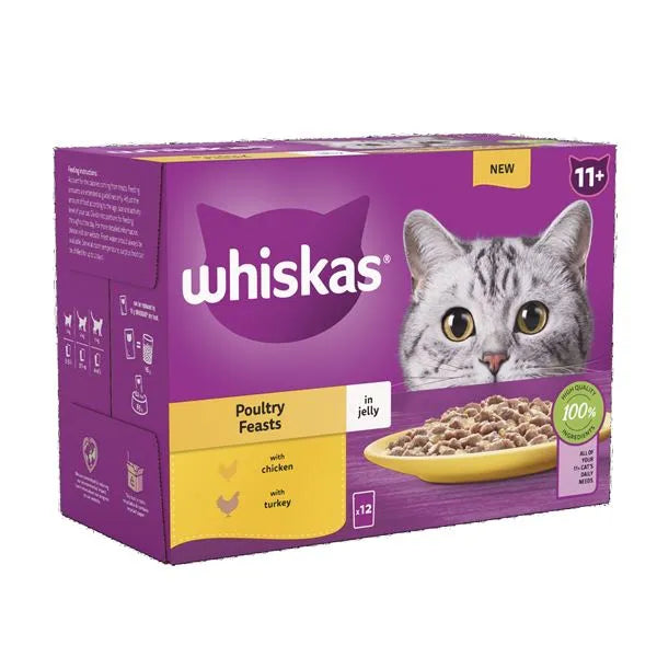 Whiskas 11+ Cat Pouches Poultry Feasts In Jelly 12x85g