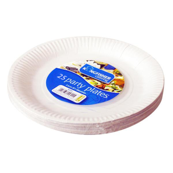 25 PACK OF 9 INCH WHITE PAPER DISPOSABLE PLATES