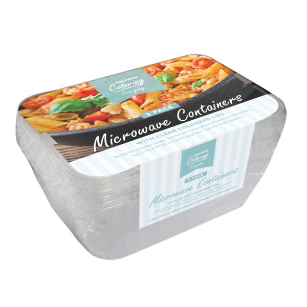 MICROWAVE FOOD CONTAINERS WITH LIDS 5 PACK - 650ml