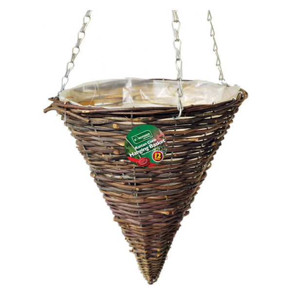 12 Inch (30CM) Dark Rattan Cone Hanging Basket