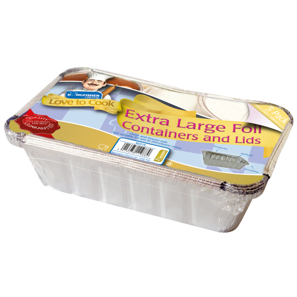 5 PACK OF JUMBO FOIL FOOD CONTAINERS WITH LIDS