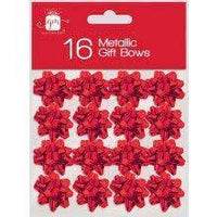 16 Mini Glitter Gift Bows Red